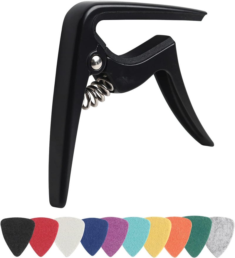 Donux Ukulele Capo for Soprano, Concert, Tenor, Baritone Ukulele with felt picks (Matte Black) - Image 1